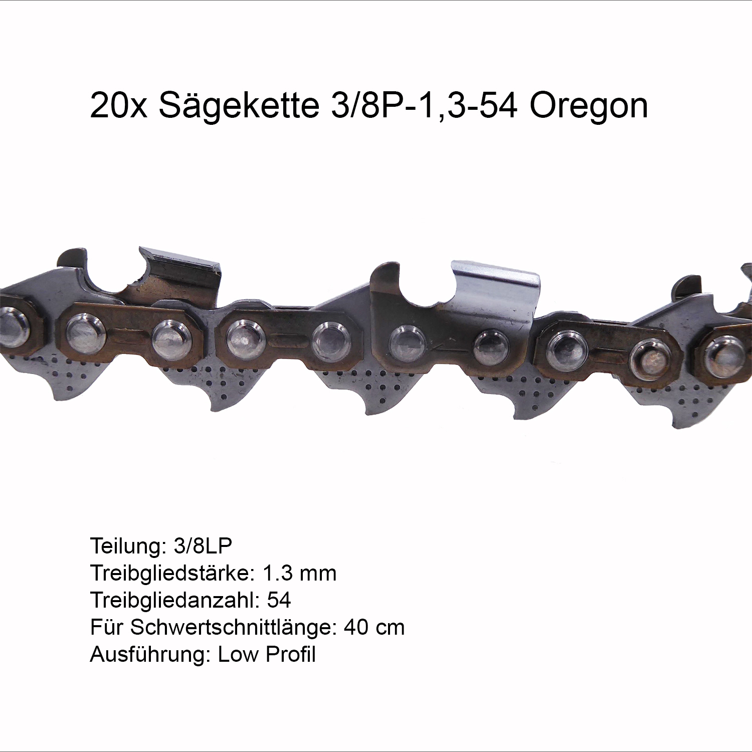20 Stück Oregon Sägekette 3/8P 1.3 mm 54 TG Ersatzkette