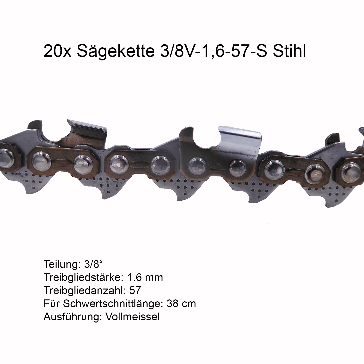 20 Stück Stihl RSC Sägekette 3/8 1.6 mm 57 TG Vollmeissel