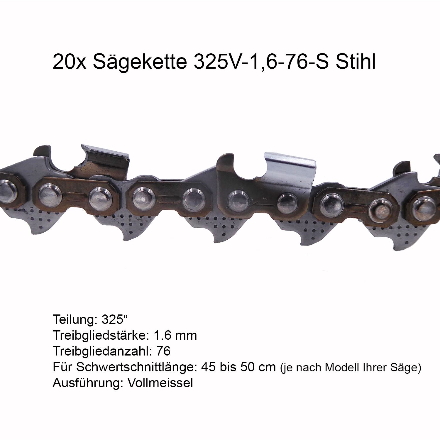 20 Stück Stihl RSC Sägekette 325 1.3 mm 76 TG Vollmeissel