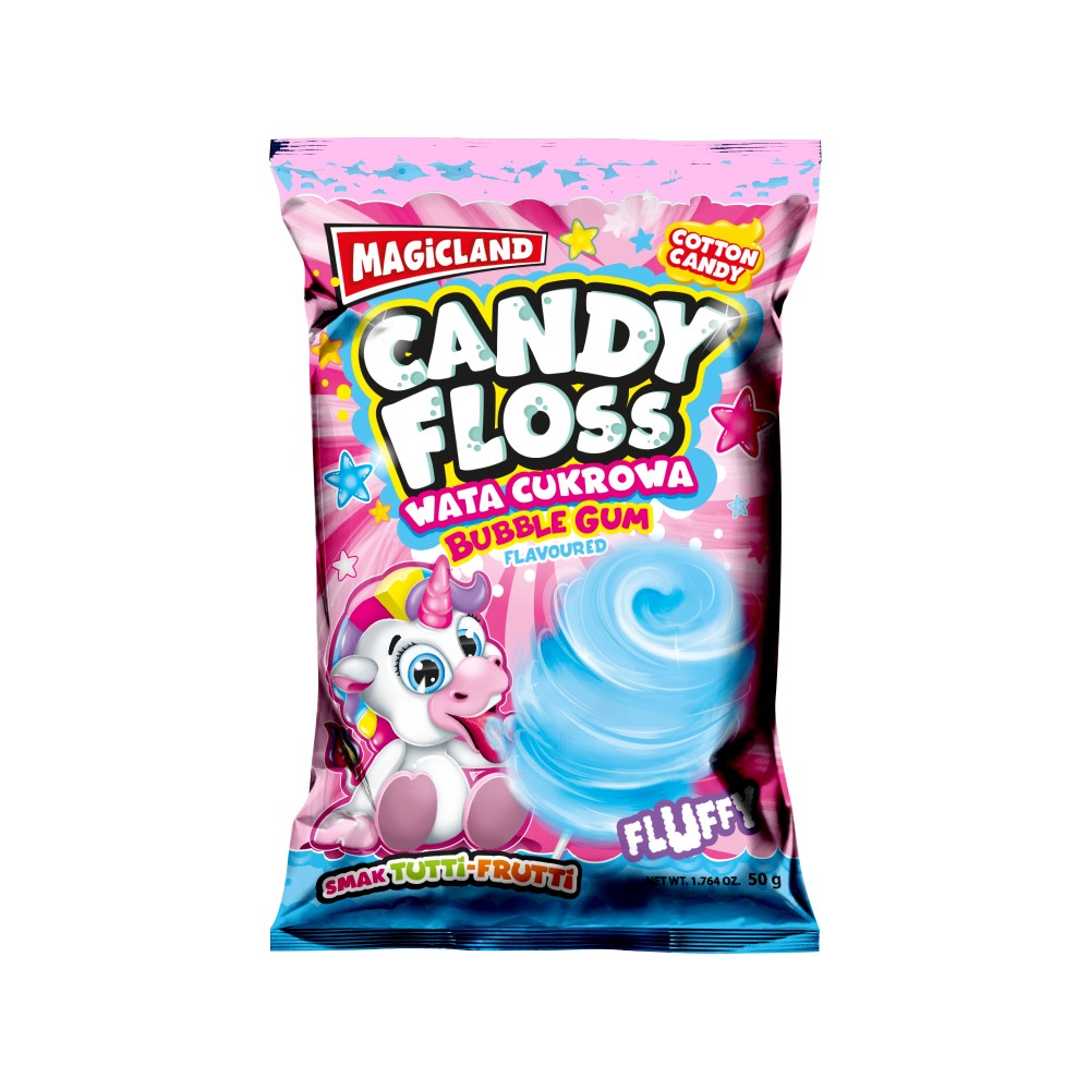 Zuckerwatte Candy Floss Tüte 50g Unicorn, Bubble Gum