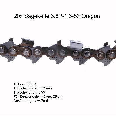 20 Stück Oregon Sägekette 3/8P 1.3 mm 53 TG Ersatzkette
