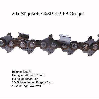 20 Stück Oregon Sägekette 3/8P 1.3 mm 56 TG Ersatzkette