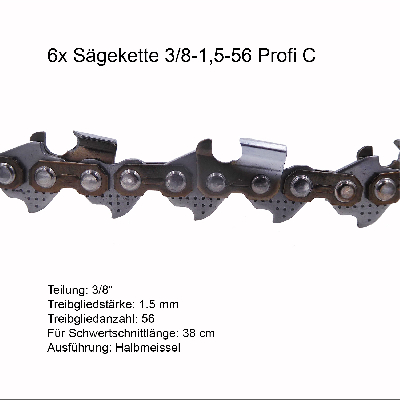 6 Stück Profi C Sägeketten 3/8 1.5 mm 56 TG Ersatzkette