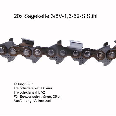 20 Stück Stihl RSC Sägekette 3/8 1.6 mm 52 TG Vollmeissel