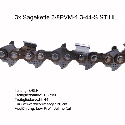 3 Stück Stihl Picco Super (PS) 3/8P 1.3mm 44 TG Sägekette Vollmeissel