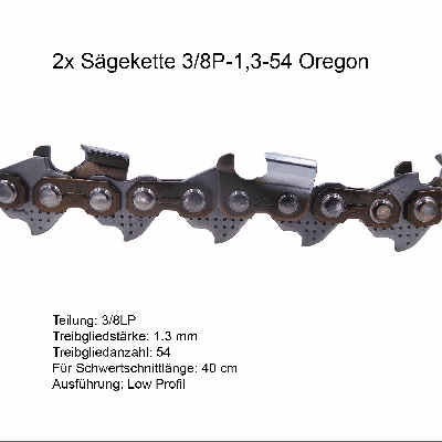 2 Stück Oregon Sägekette 3/8P 1.3 mm 54 TG Ersatzkette