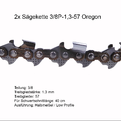 2 Stück Oregon Sägekette 3/8P 1.3 mm 57 TG Ersatzkette
