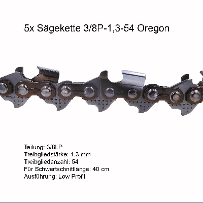 5 Stück Oregon Sägekette 3/8P 1.3 mm 54 TG Ersatzkette