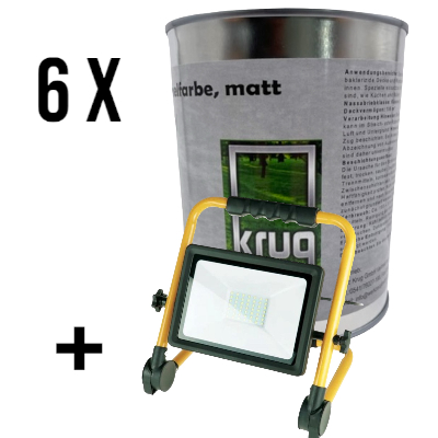 Set 6 x Krug Antischimmelfarbe Matt 0,75 Liter + 1 x SMD LED Baustrahler 50W, IP65